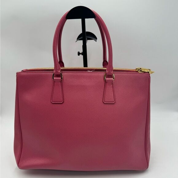 Auth Prada Pink Saffiano Leather Double Zipper Lux Galleria Tote Bag - Picture 4 of 13
